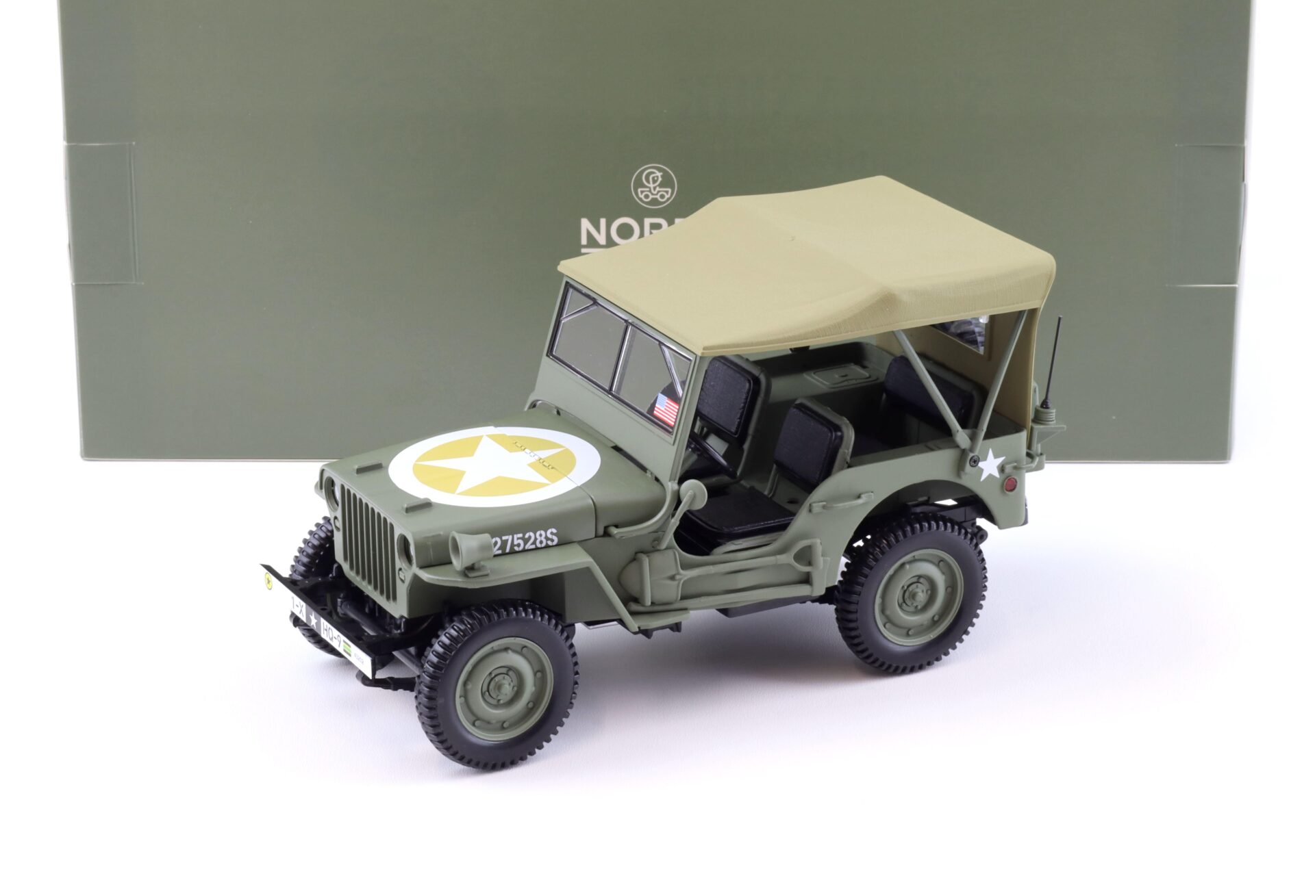 ID 92361 orig 1.jpg 1:18 Norev Jeep Willys Army 1944 1st Div Inf HQ green - Limited 200 pcs.