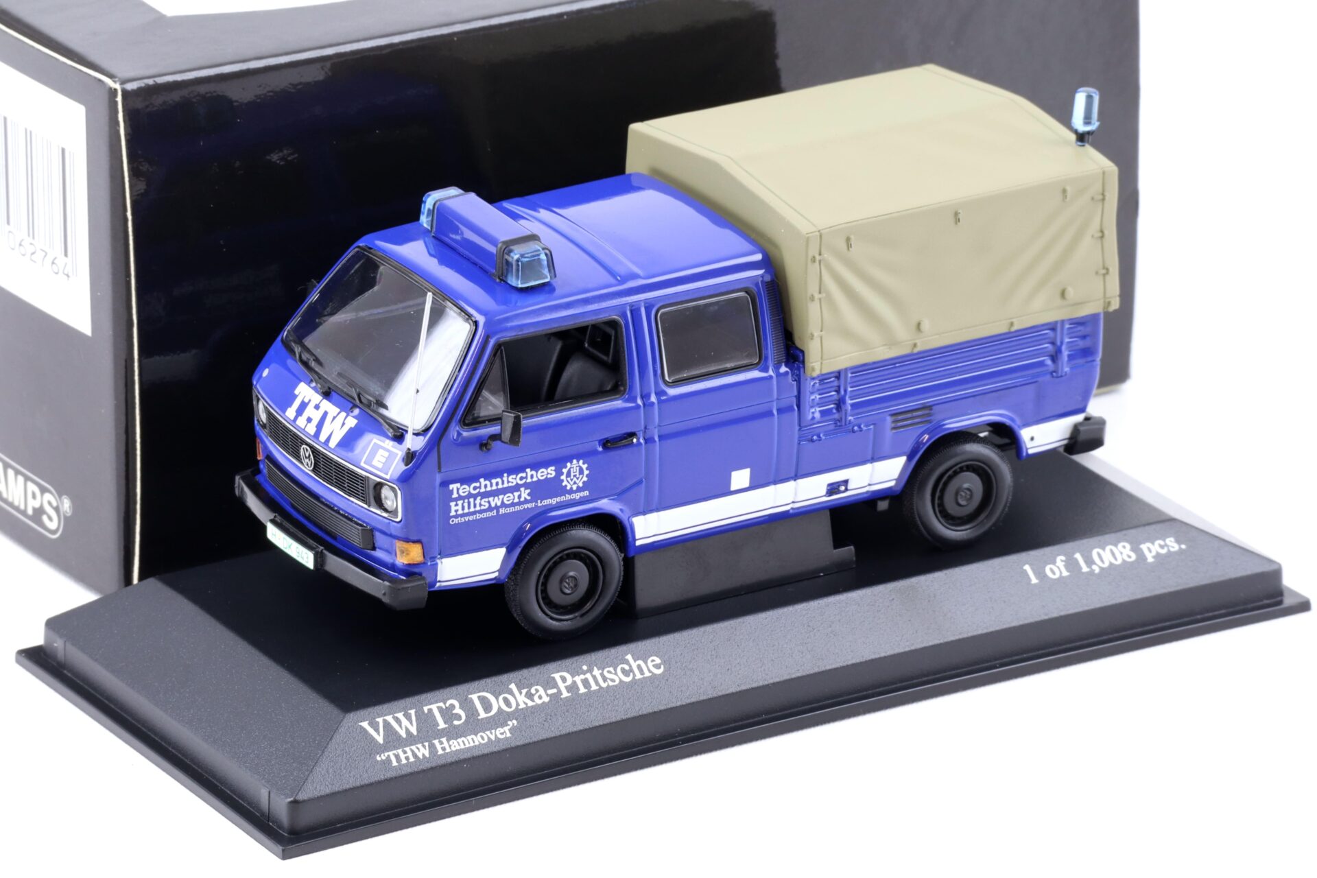 ID 92623 orig.jpg 1:43 Minichamps VW T3 Doka Pritschenwagen THW Hannover blue