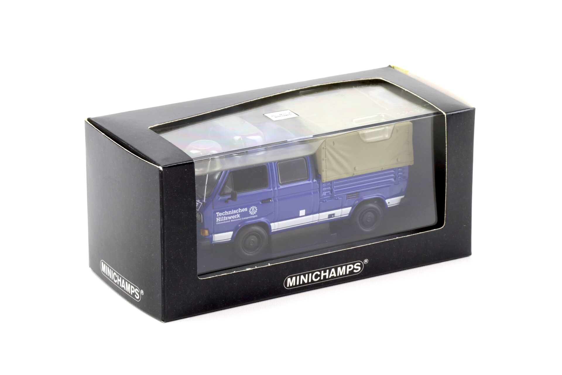 1:43 Minichamps VW T3 Doka Pritschenwagen THW Hannover blue