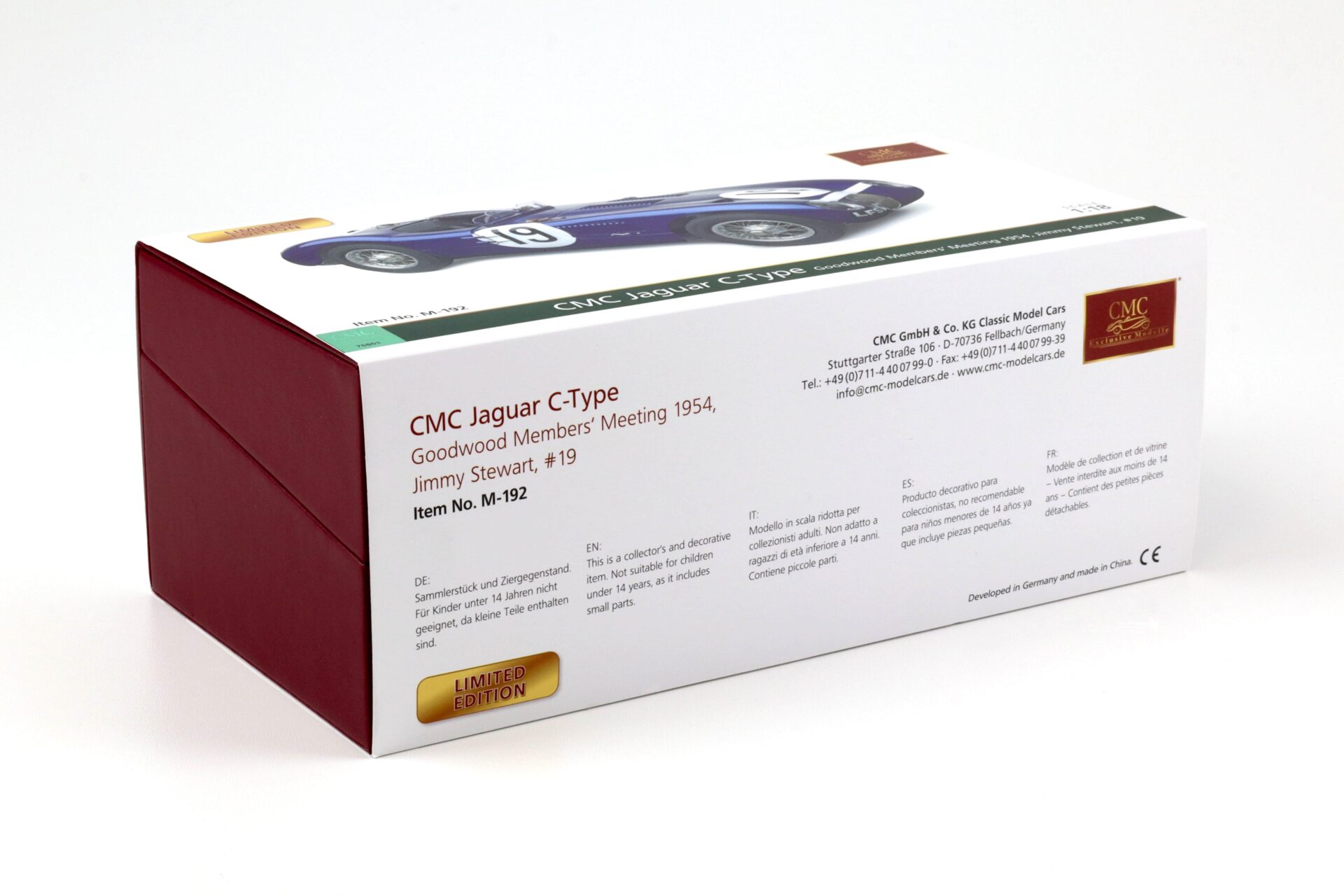 1:18 CMC Jaguar C-Type Goodwood Members Meeting 1954 Jimmy Stewart #19 M-192