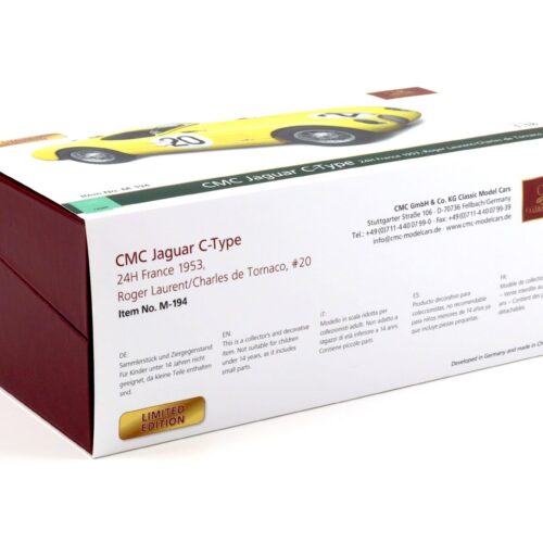 1:18 CMC Jaguar C-Type 24h France 1953 Roger Laurent/ Charles de Tornaco #20 M-194