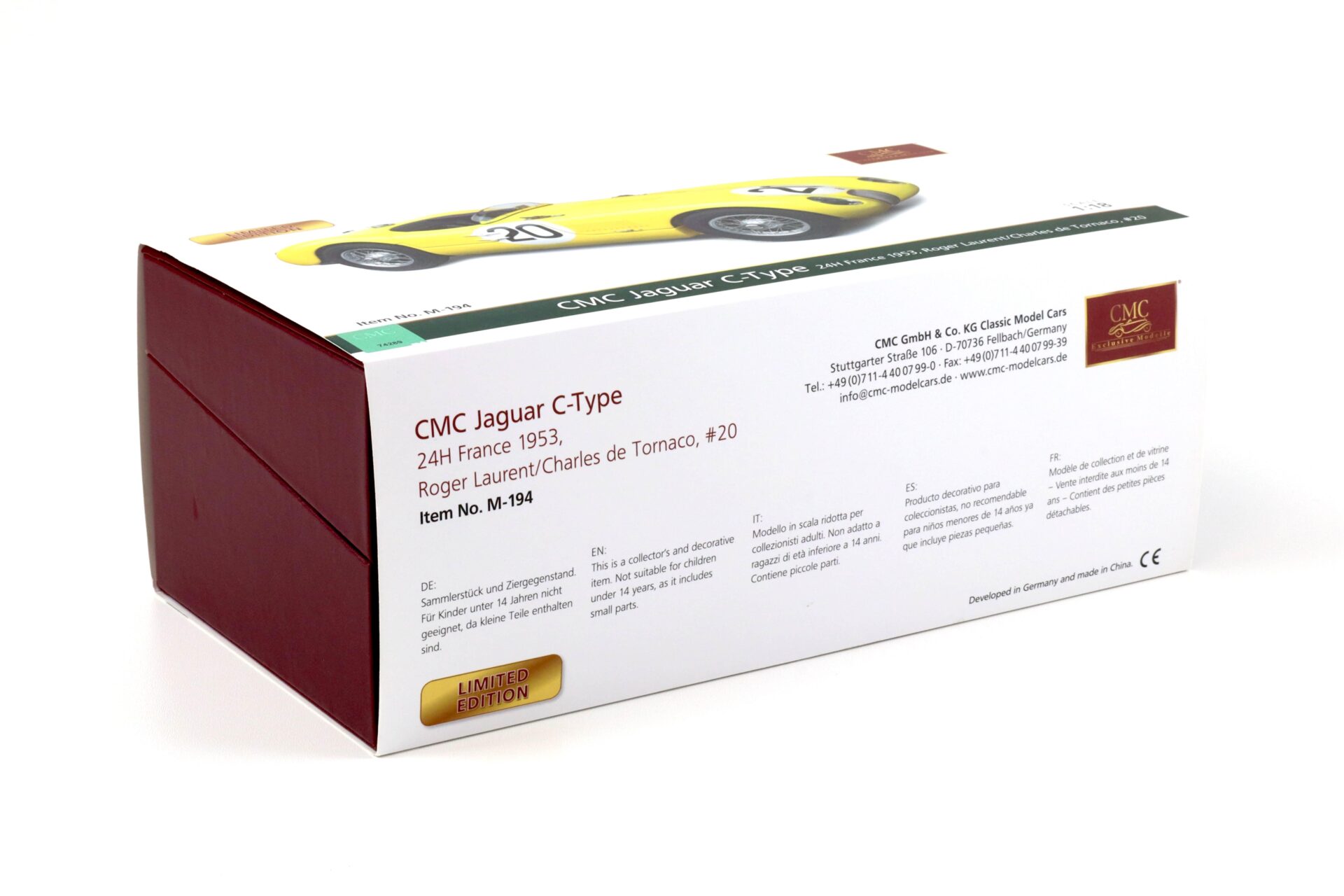 1:18 CMC Jaguar C-Type 24h France 1953 Roger Laurent/ Charles de Tornaco #20 M-194