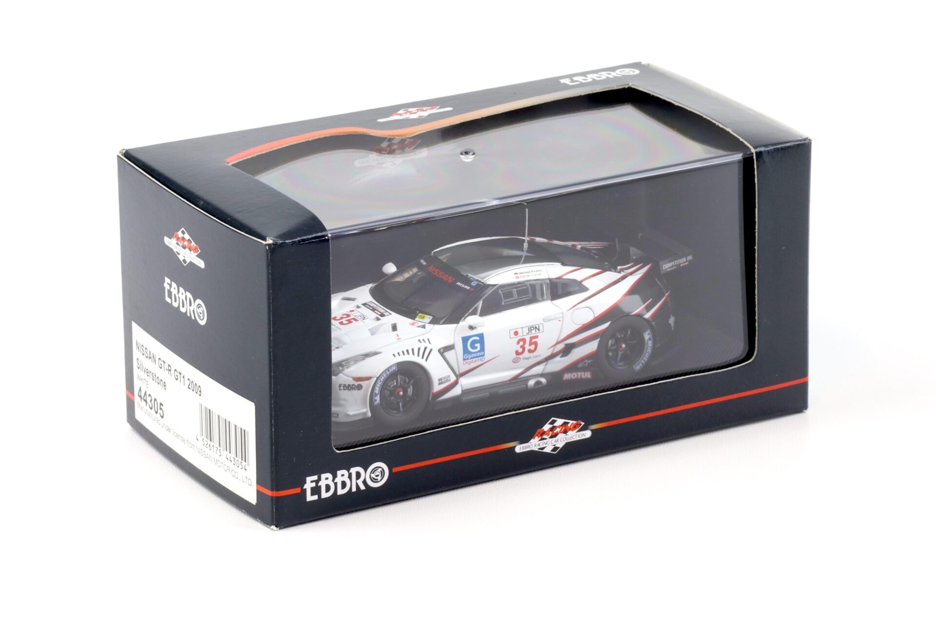 1:43 Ebbro Nissan GT-R R35 GT1 2009 Silverstone #35 Krumm/Turner white