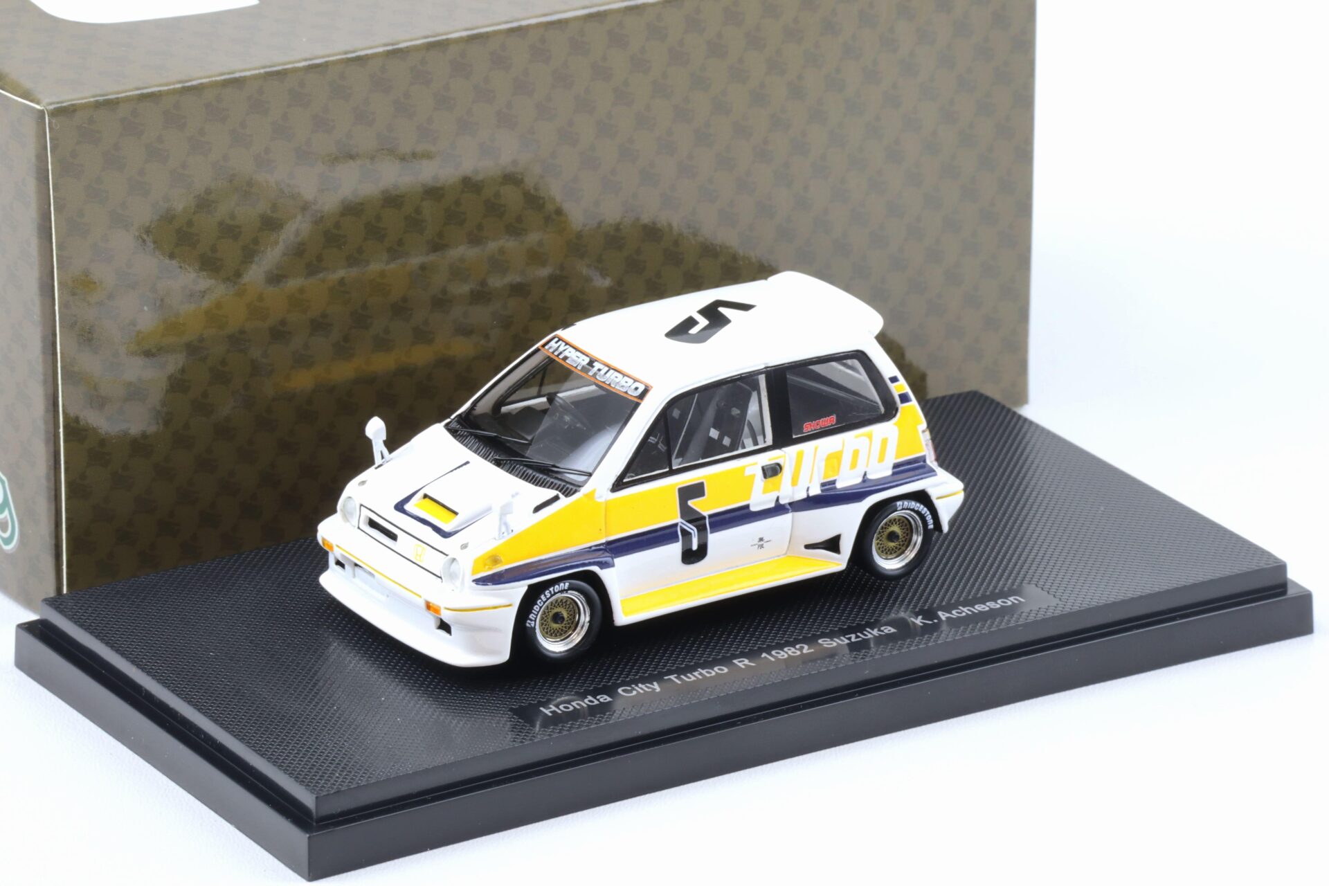 1:43 Ebbro Honda City Turbo R 1982 Suzuka K.Acheson #5 white/ yellow