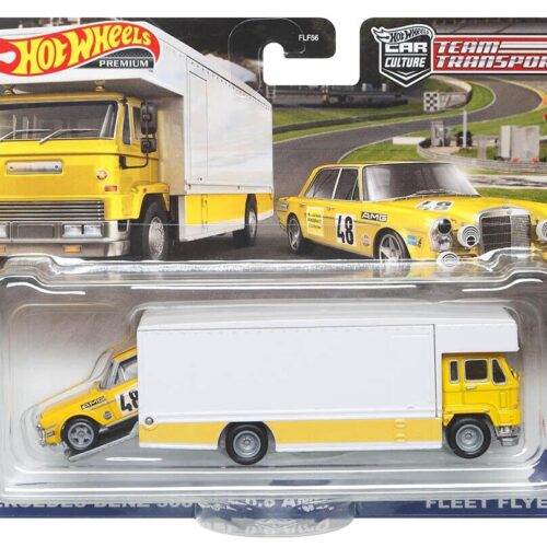 1:64 Hot Wheels Premium Team Transport Mercedes 300 SEL 6.8 AMG + Fleet Flyer HCR32