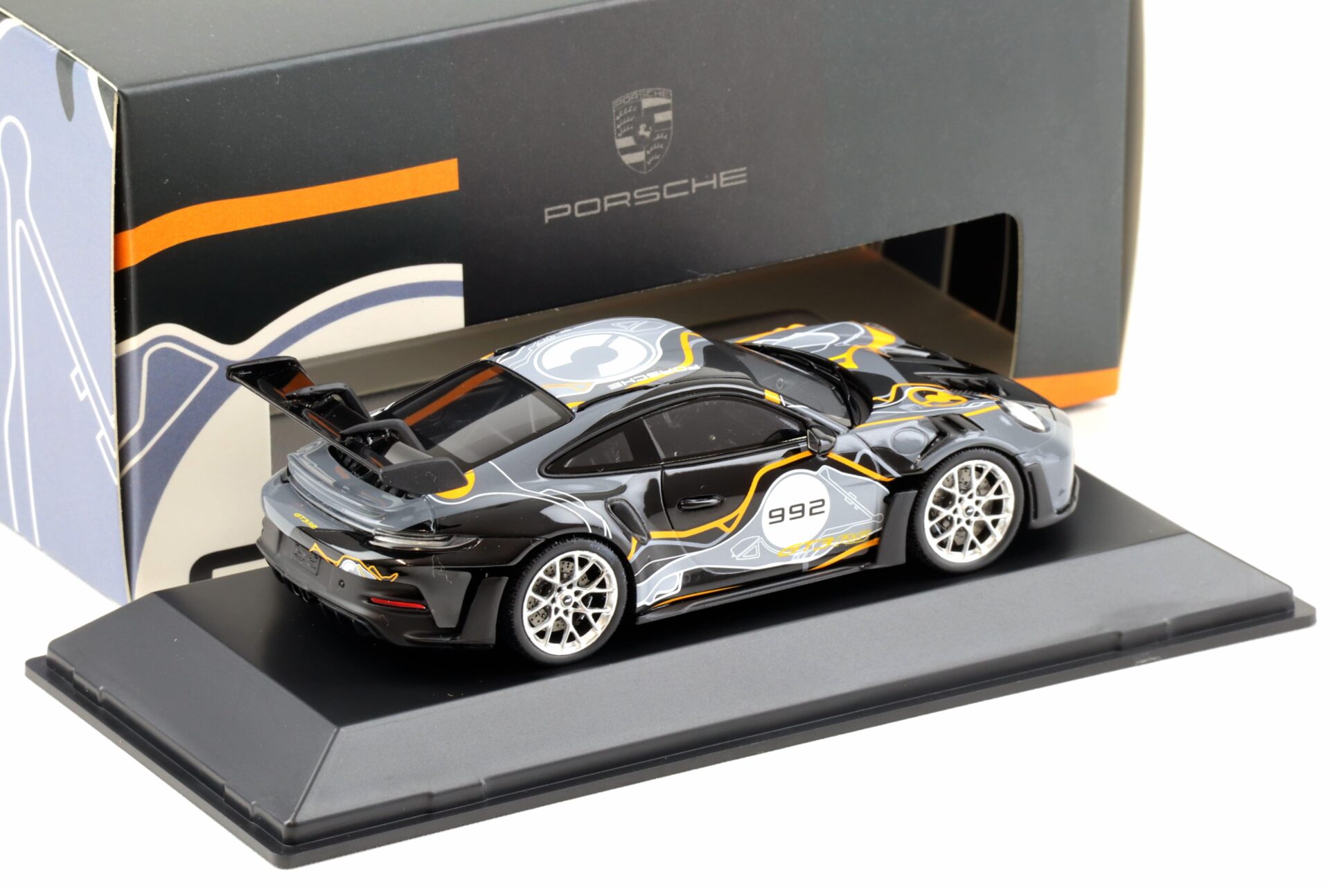 1:43 Spark Porsche 911 992 GT3 RS Weissach Test Track black/grey/orange WAP DEALER