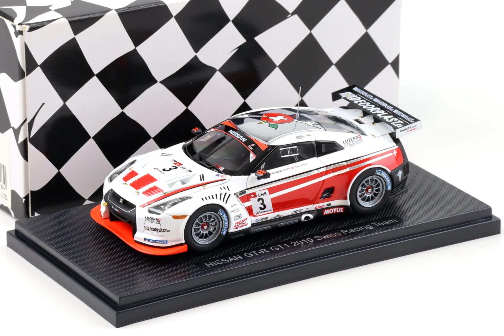 1:43 Ebbro Nissan GT-R GT1 R35 Swiss Racing Team 2010 #3 Wendlinger/ Moser