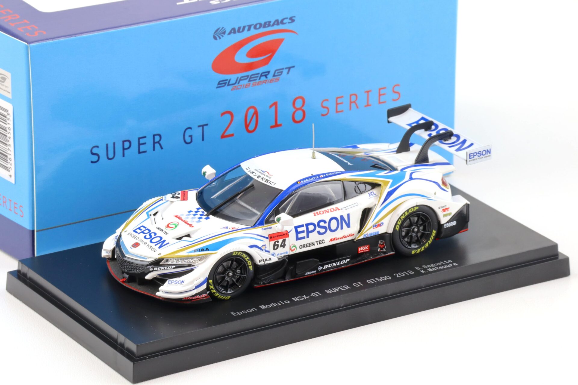1:43 Ebbro Honda NSX-GT Super GT500 EPSON Modulo NSX-GT 2018 #64 Baguette