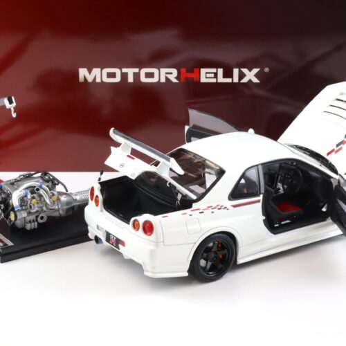1:18 Motorhelix Nissan Skyline GT-R R34 Nismo CRS Livery white pearl M83427 - Image 5