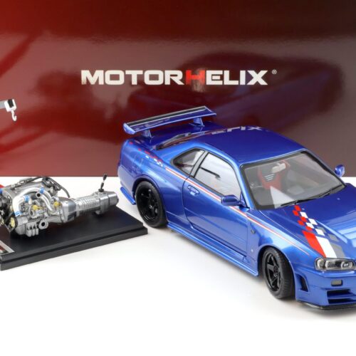 1:18 Motorhelix Nissan Skyline GT-R R34 Nismo CRS Livery Bayside blue M83428