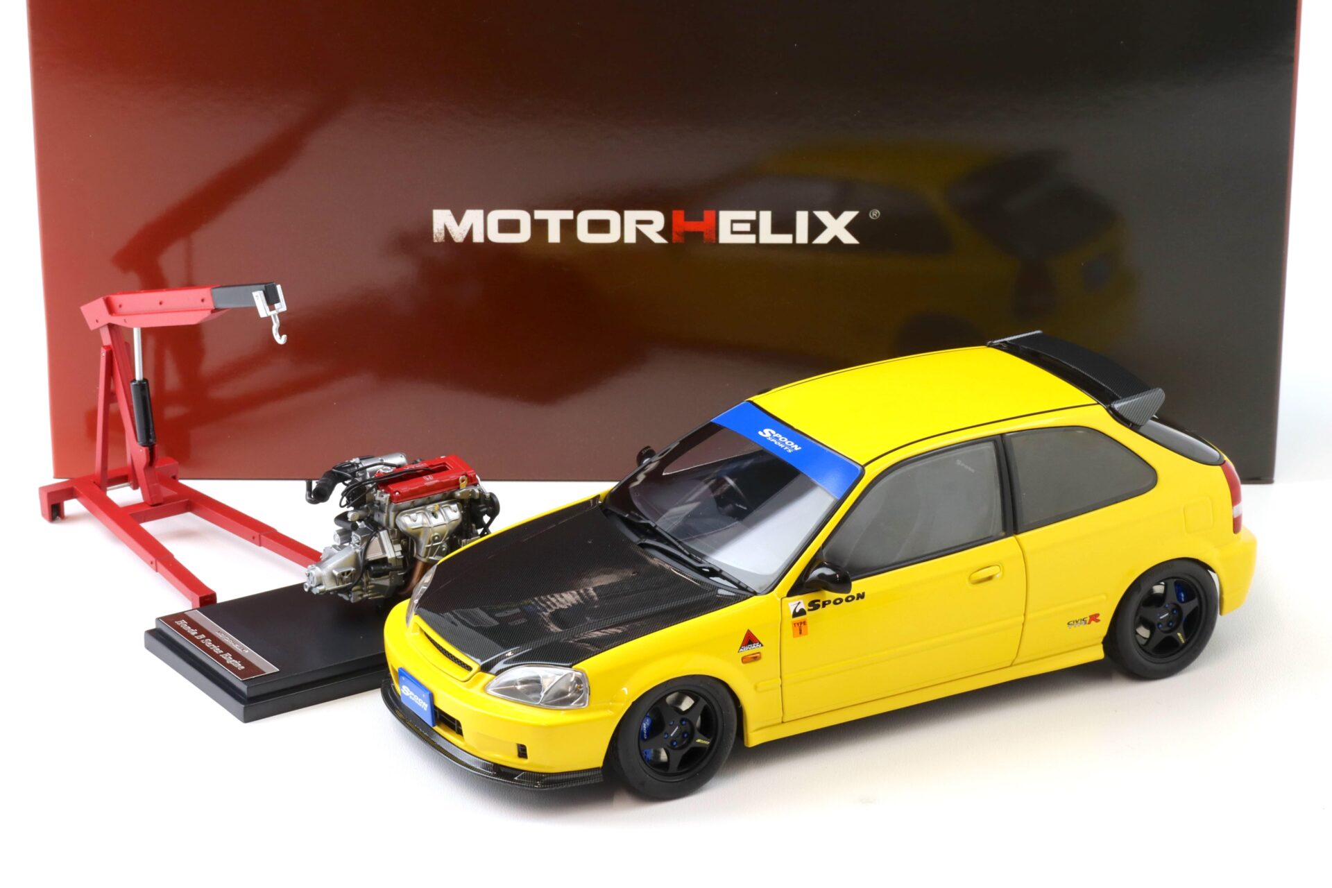 1:18 Motorhelix Honda Civic Type R (EK9) SPOON Sunlight yellow + engine M85016