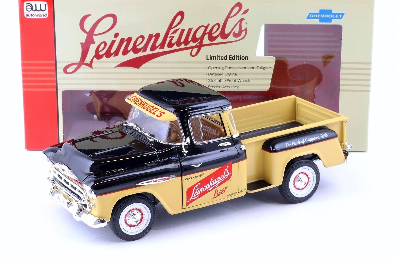 1:18 Auto World 1957 Chevrolet 3100 Stepside Pickup LeinenkugleÂ´s Beer black&tan