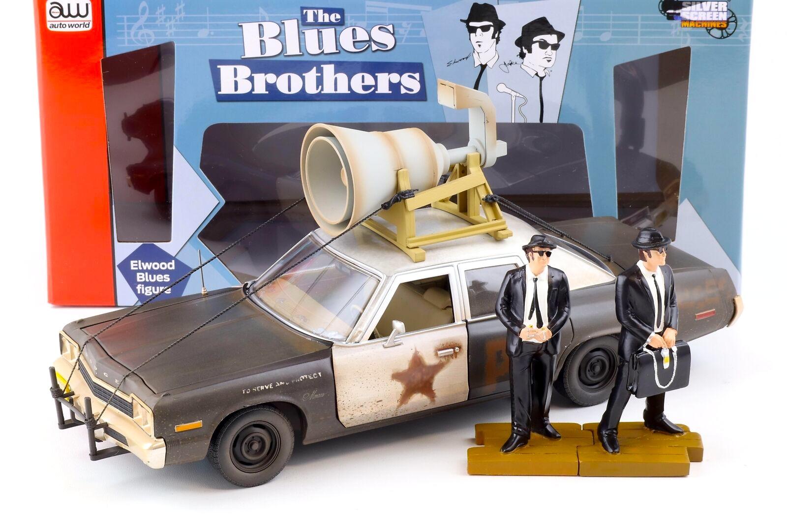 1:18 Auto World 1974 Dodge Monaco Bluesmobile with Loud Speaker Blues Brothers + Figures