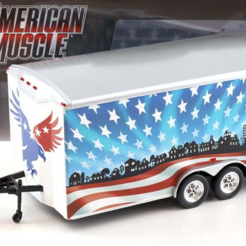 1:18 Auto World Four Wheel Enclosed Trailer Anhänger Bold & Brave USA red/white/blue