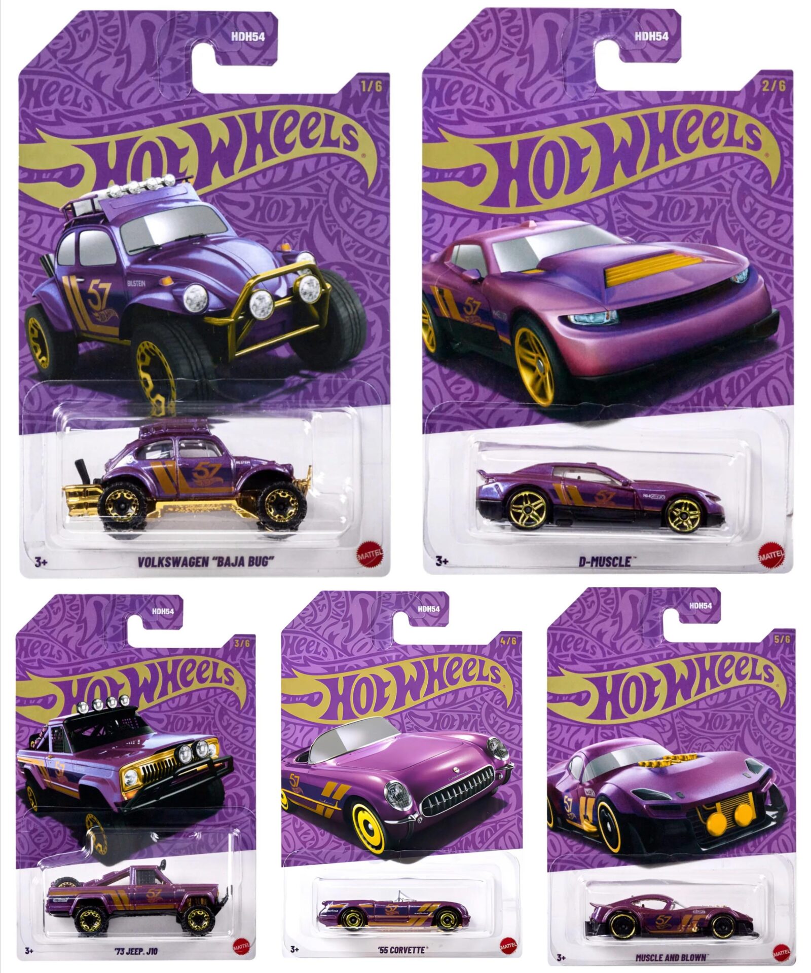 1:64 Hot Wheels 2024 Pearl & Chrome 57th Anniversary Pack 5 pcs. HDH54-979G VW, Corvette