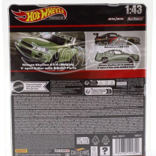 1:43 Hot Wheels Premium 2024 Real Riders HMD47 Nissan Skyline GT-R R34 V-Spec Millenium Jade