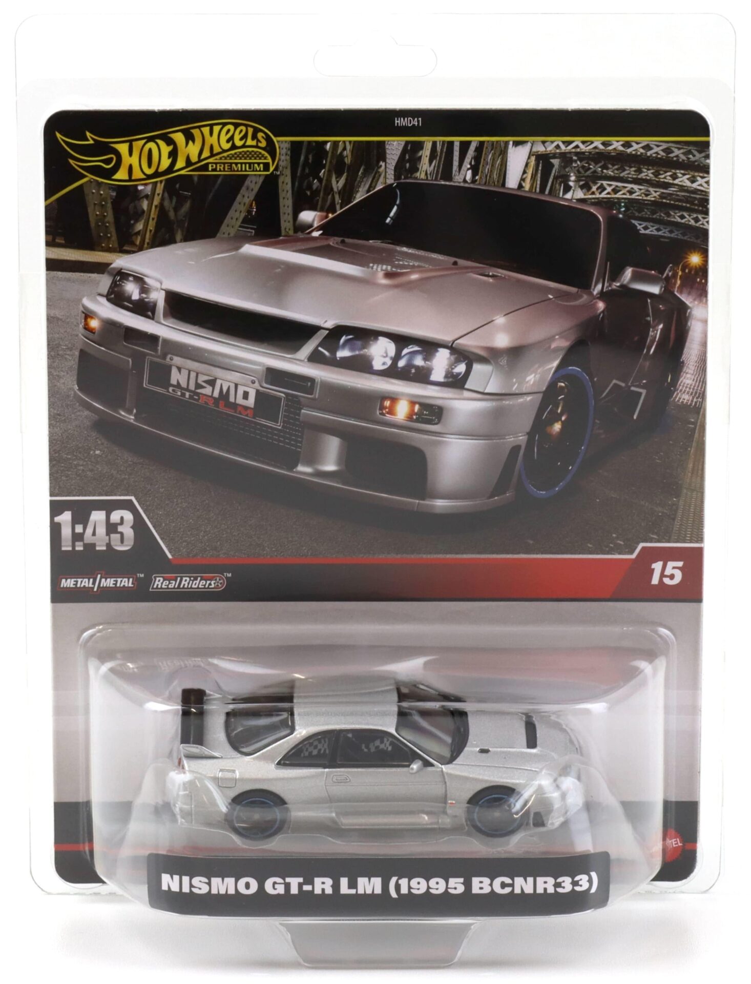 1:43 Hot Wheels Premium 2024 Real Riders HWT02 Nissan GT-R LM 1995 BCNR33 silver