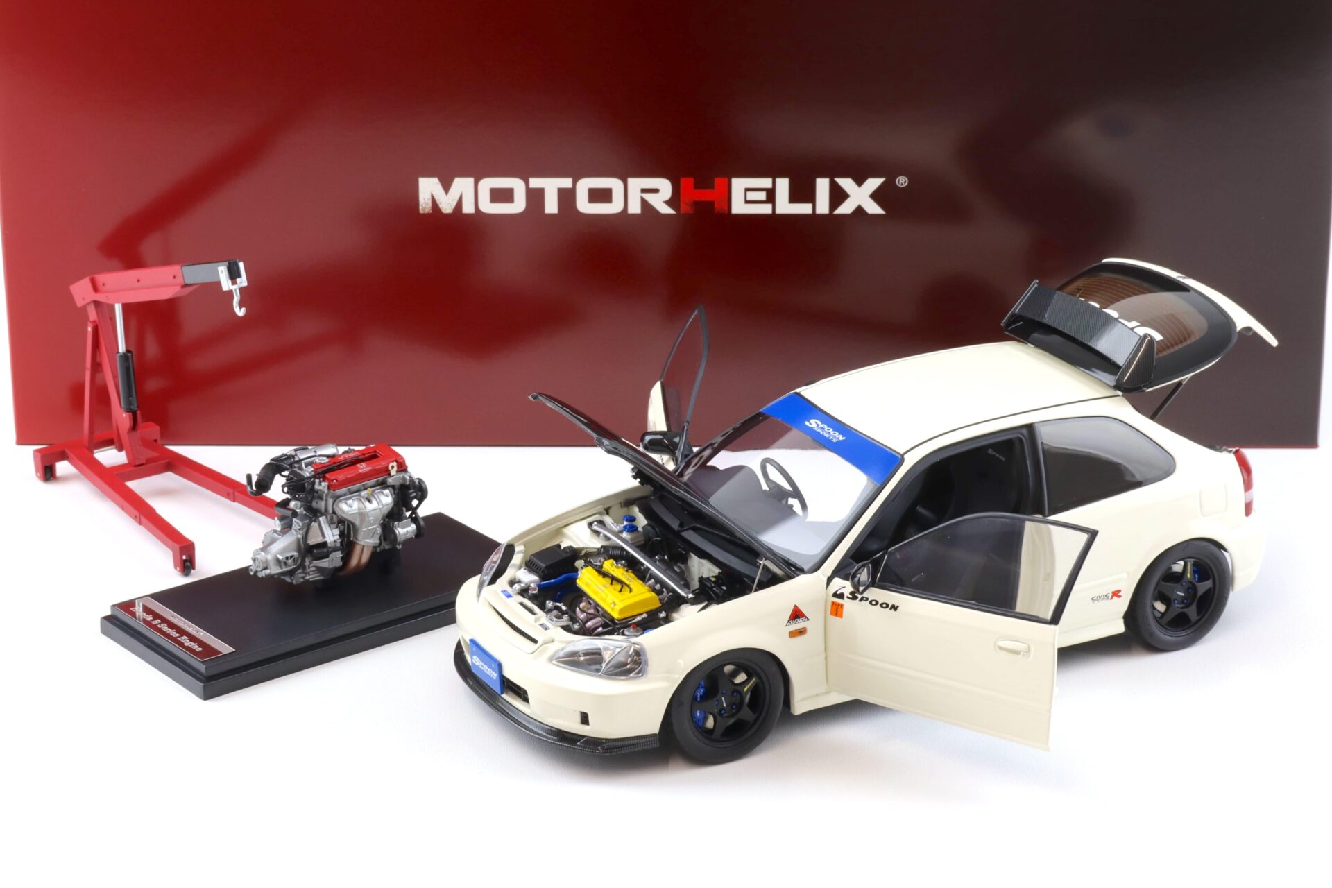 1:18 Motorhelix Honda Civic Type R (EK9) SPOON Championship white + engine M85015