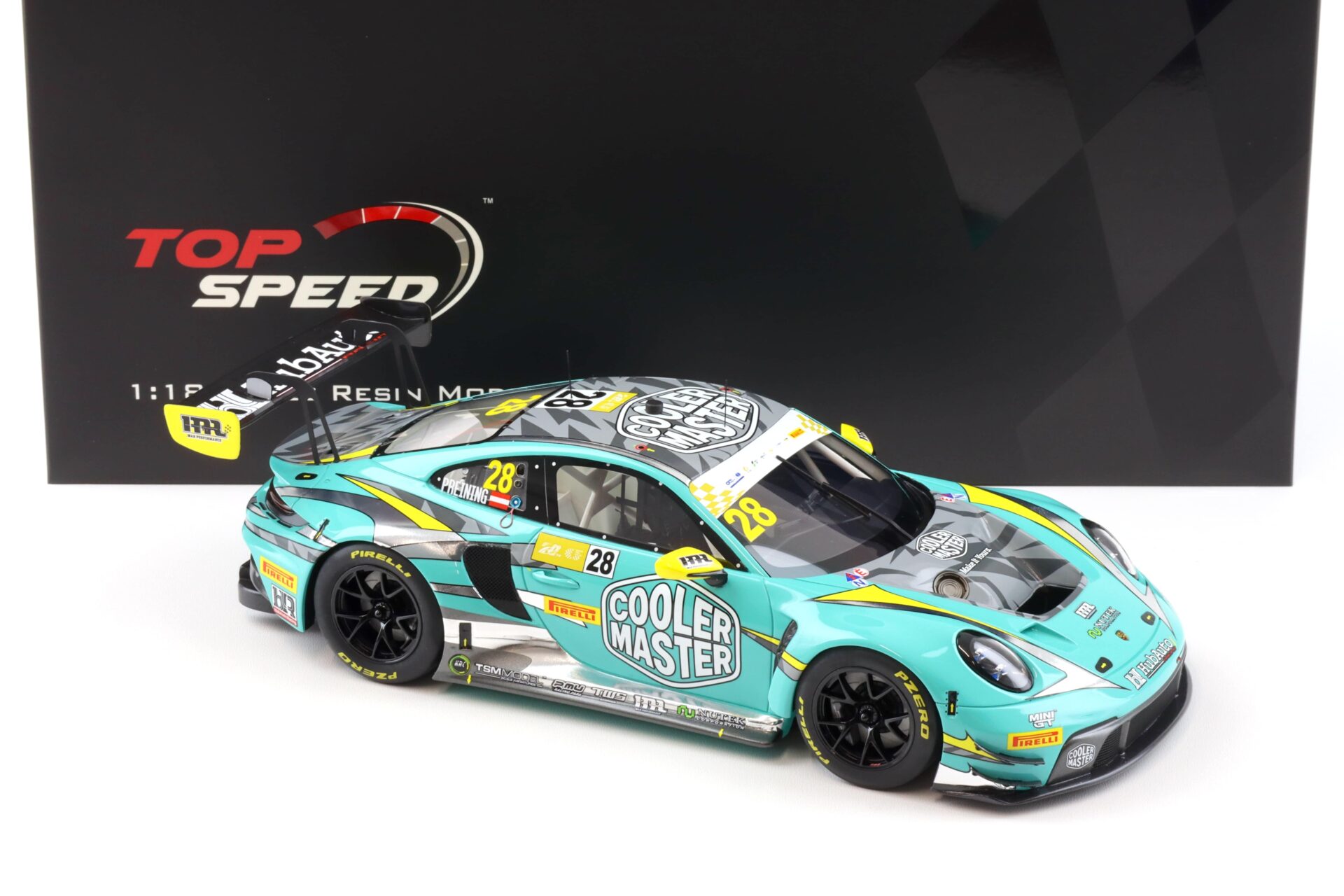 1:18 Top Speed Porsche 911 992 GT3 R #28 FIA GT 2023 World Cup HubAuto Racing