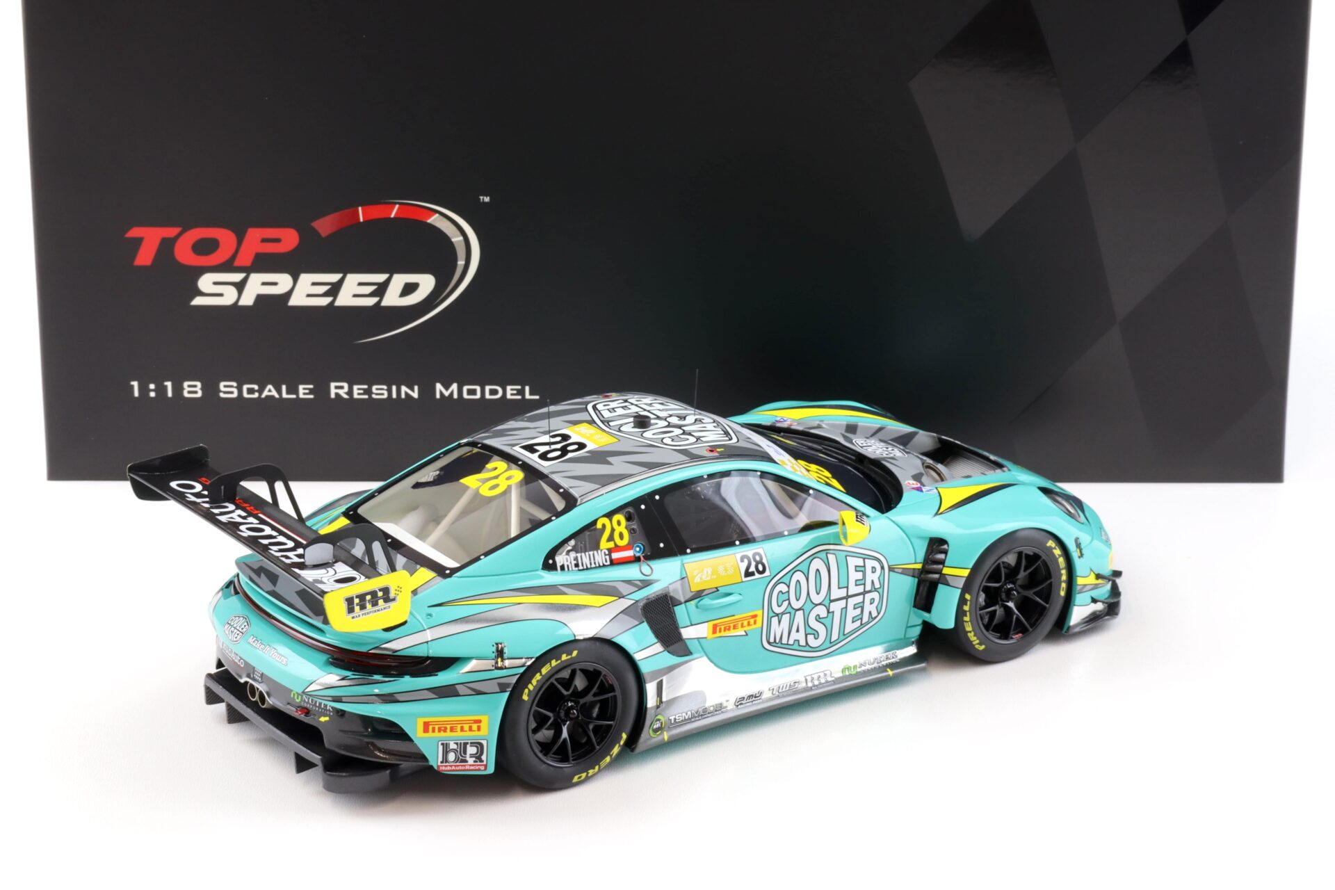 1:18 Top Speed Porsche 911 992 GT3 R #28 FIA GT 2023 World Cup HubAuto Racing