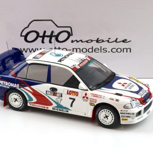 1:18 OTTO mobile OT475 Mitsubishi Lancer EVO III Rally Australia Makinen #7 white