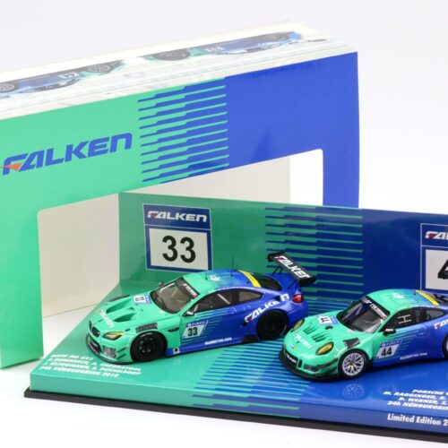 1:43 Minichamps 2-Car Set BMW M6 GT3 #33 & Porsche 911 GT3 R #44 Falken 2018 Nürburgring