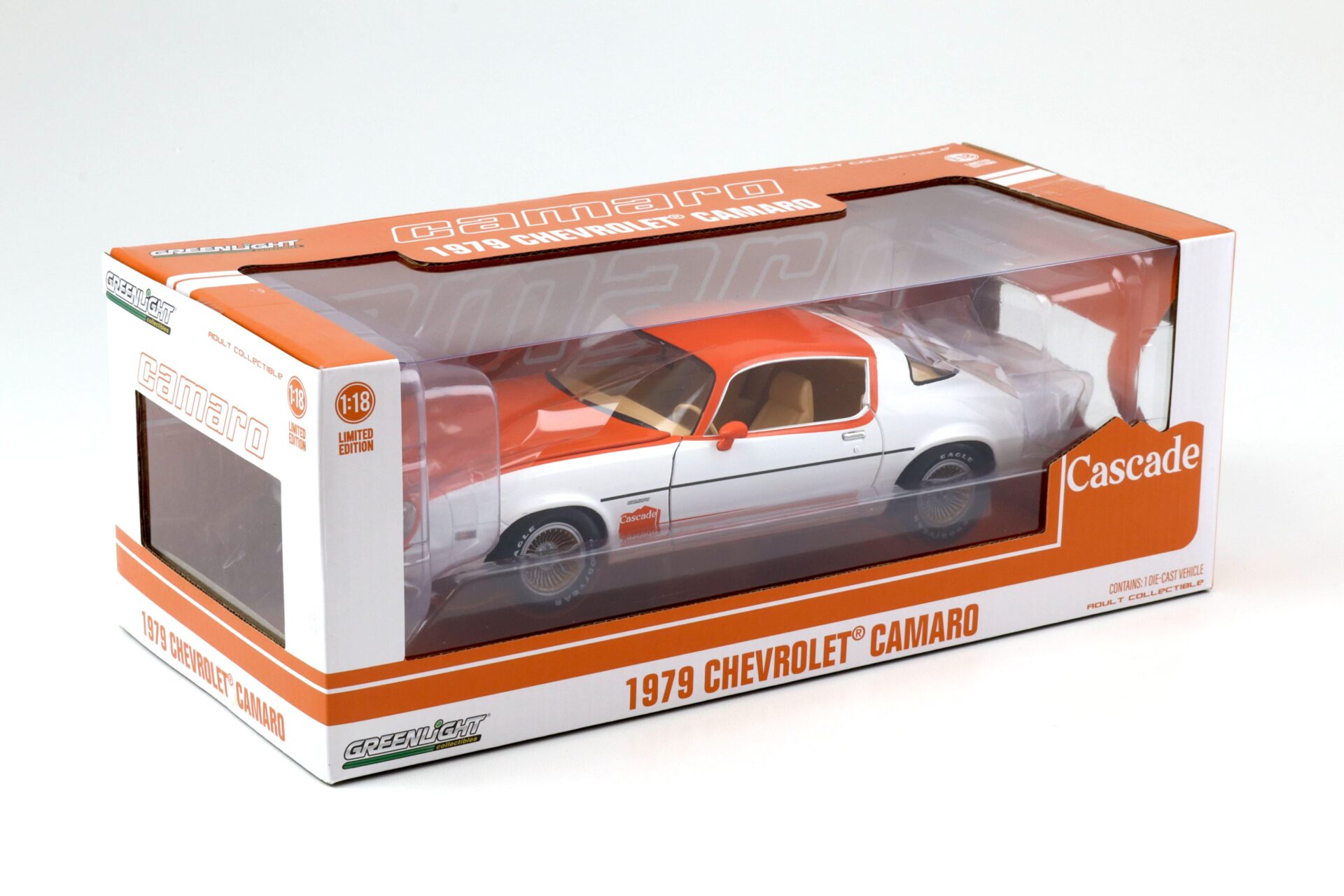1:18 Greenlight 1979 Chevrolet Camaro Cascade Edition white/ orange