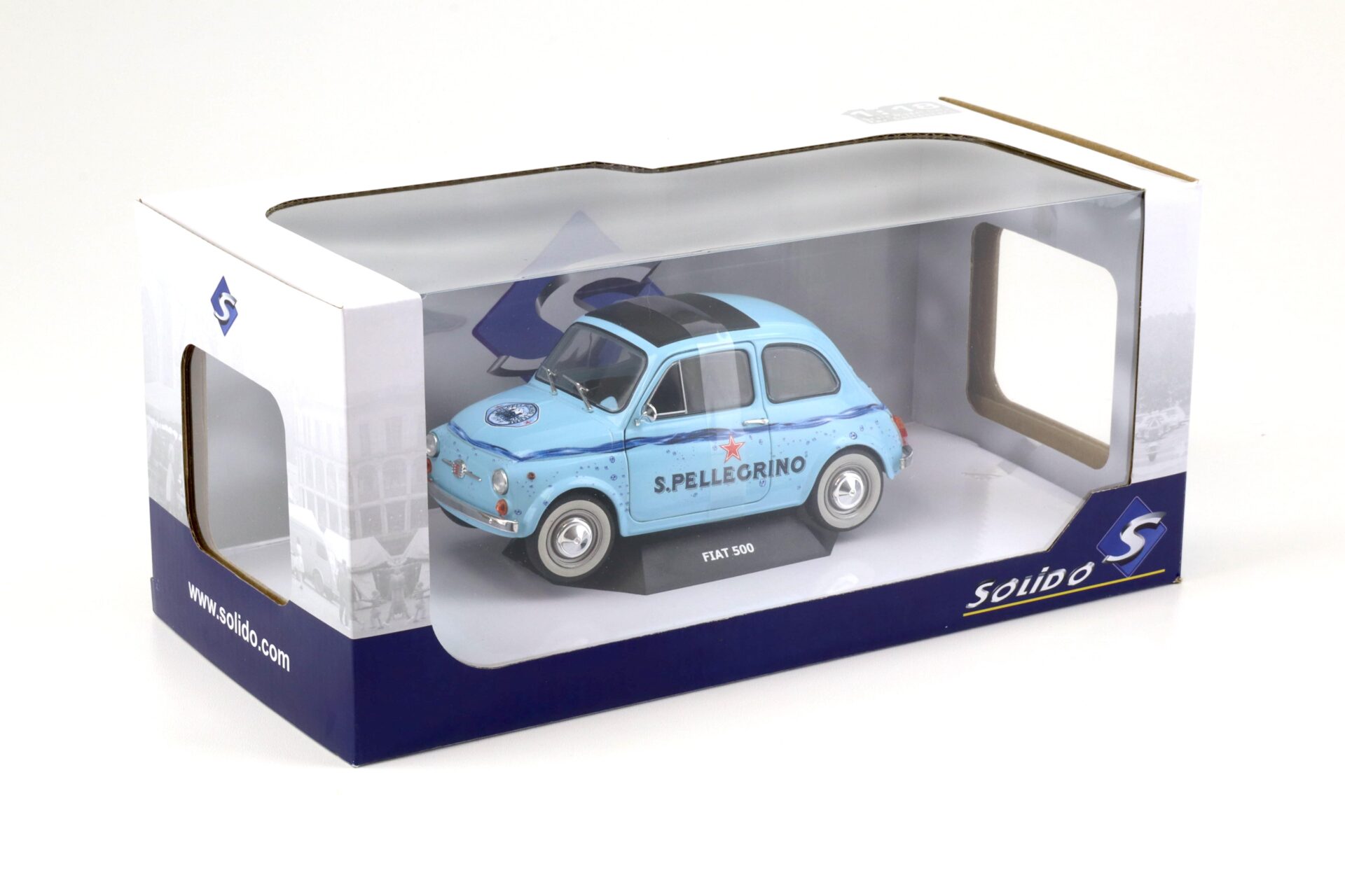 1:18 Solido Fiat 500 San Pellegrino blue