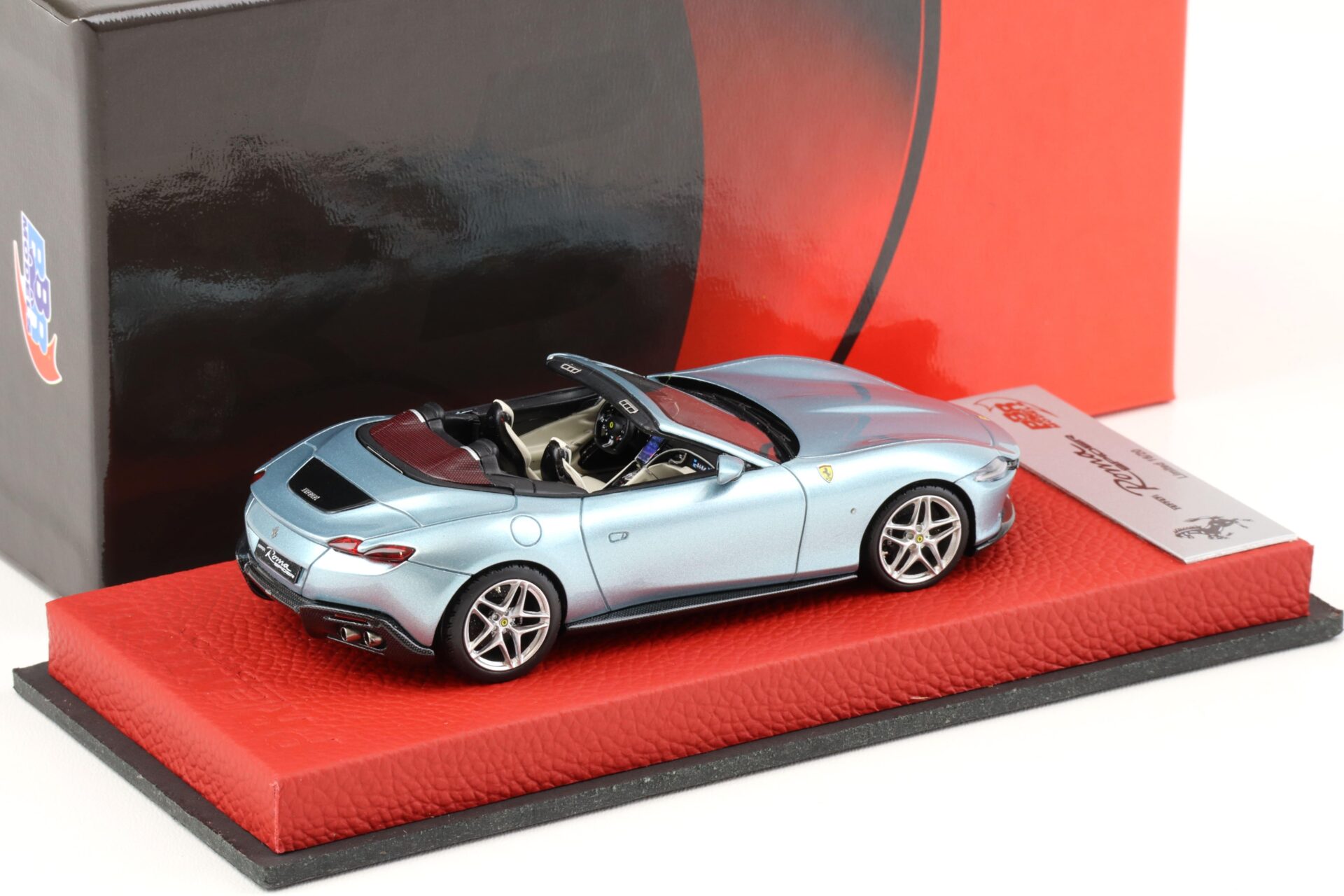 1:43 BBR PREMIUM Ferrari Roma Spider Celeste Tevere leather base - Limited 20 pcs.