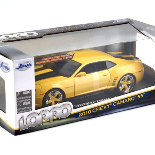 1:18 JADA Toys 2010 Chevrolet Camaro SS Coupe LOPRO metallic yellow/ black stripes - Image 5