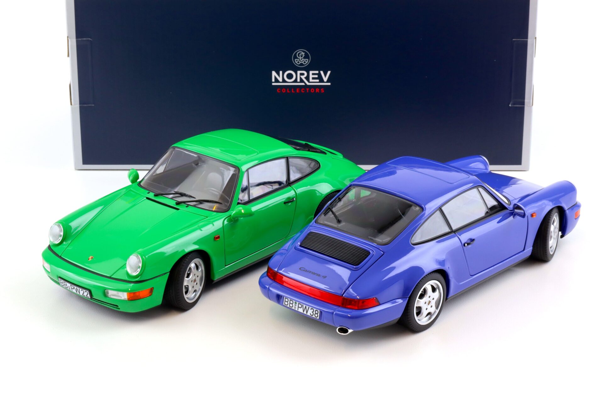 1:18 Norev Porsche 911 964 Carrera 4 Coupe SET 2 pcs. Maritim blue + Signal green