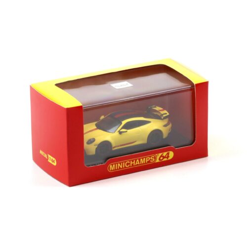 1:64 Minichamps Porsche 911 992 GT3 Coupe Racing yellow/ red stripes