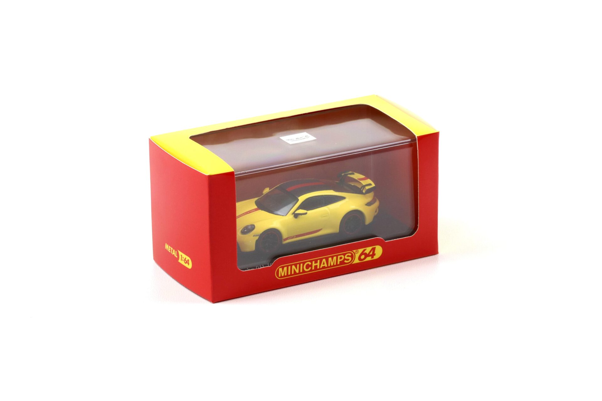 1:64 Minichamps Porsche 911 992 GT3 Coupe Racing yellow/ red stripes