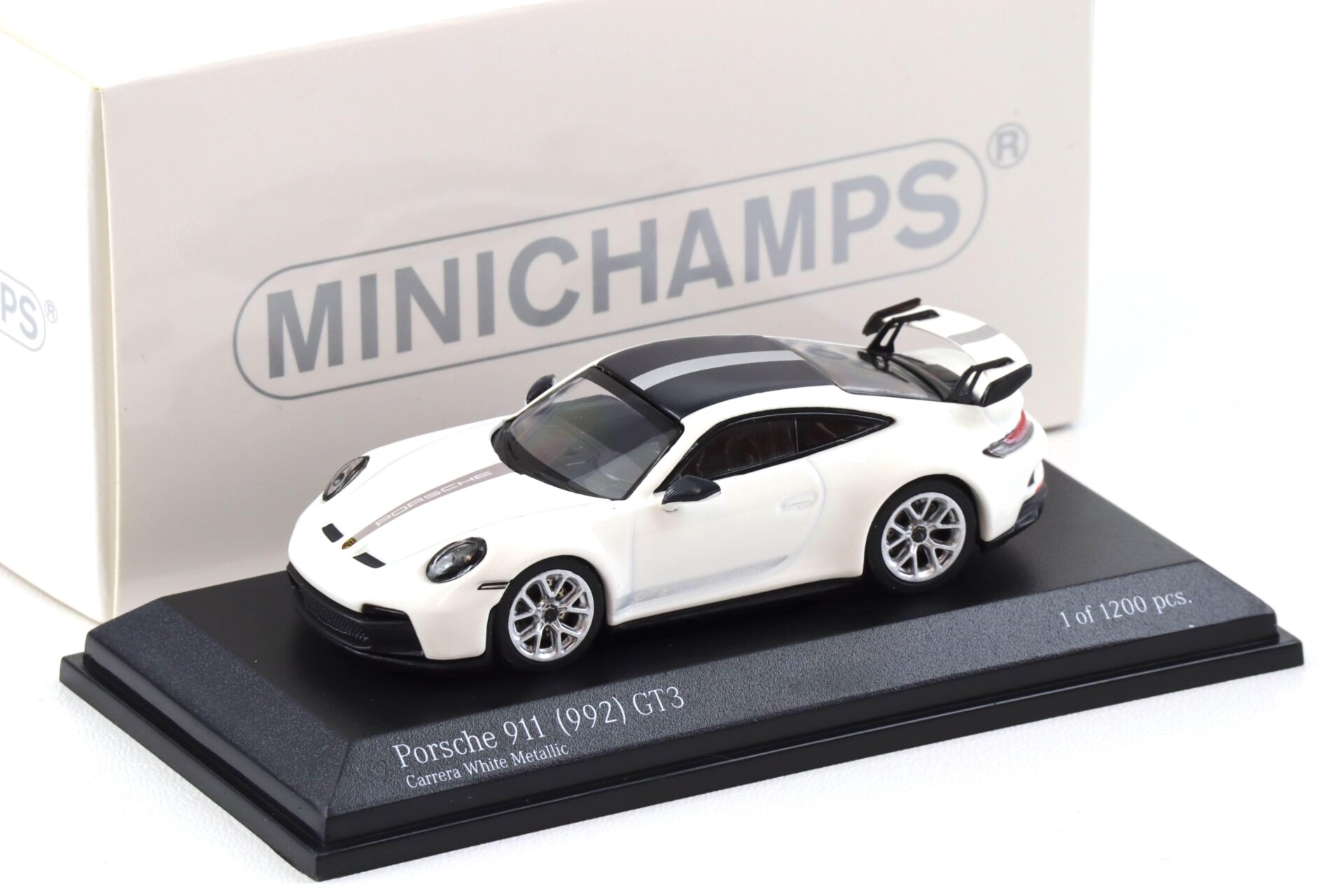 1:64 Minichamps Porsche 911 992 GT3 Coupe Carrera white/ silver stripes