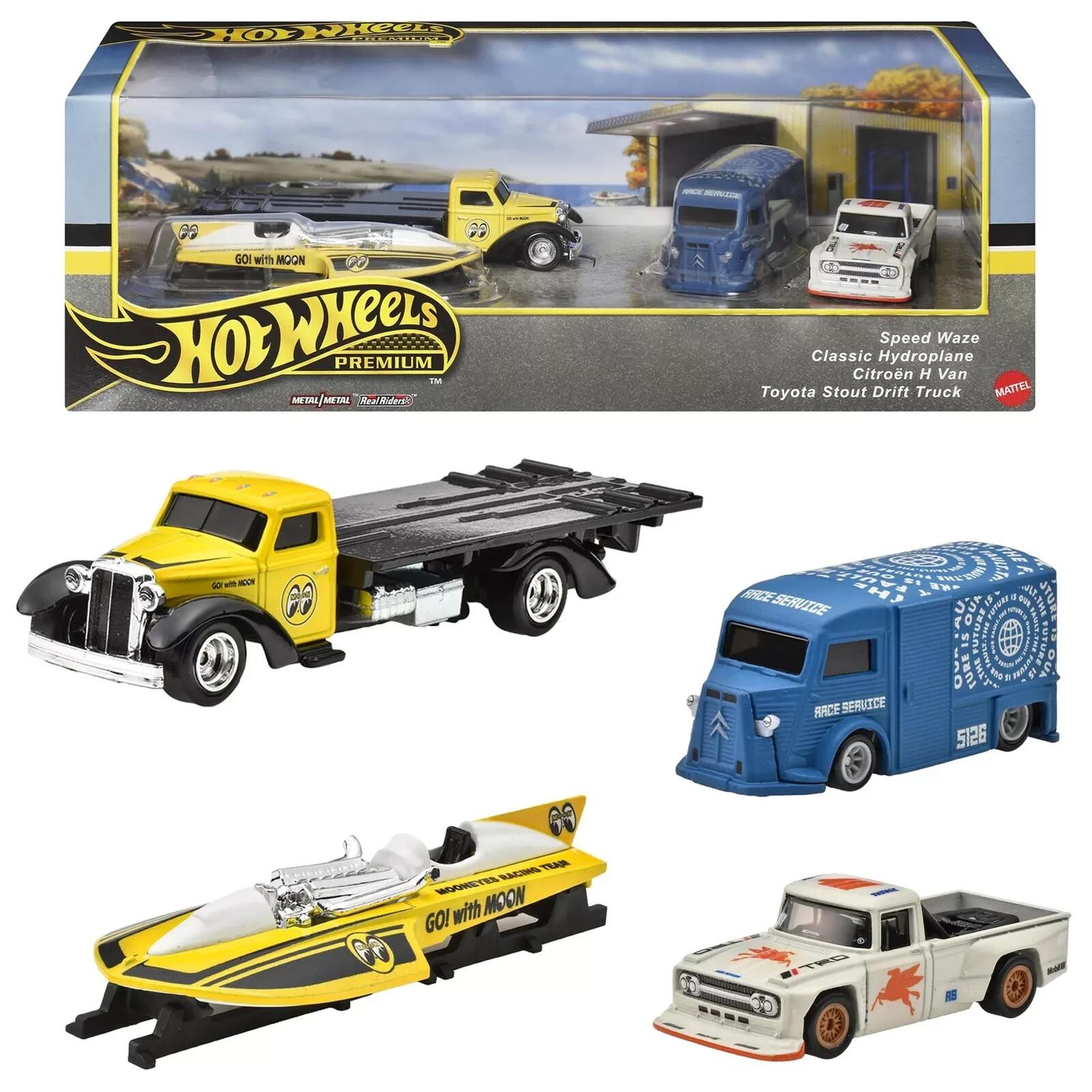 1:64 Hot Wheels Premium Set Motorhead Madness Real Riders 4 Cars Diorama HRT51 Toyota + Citroen