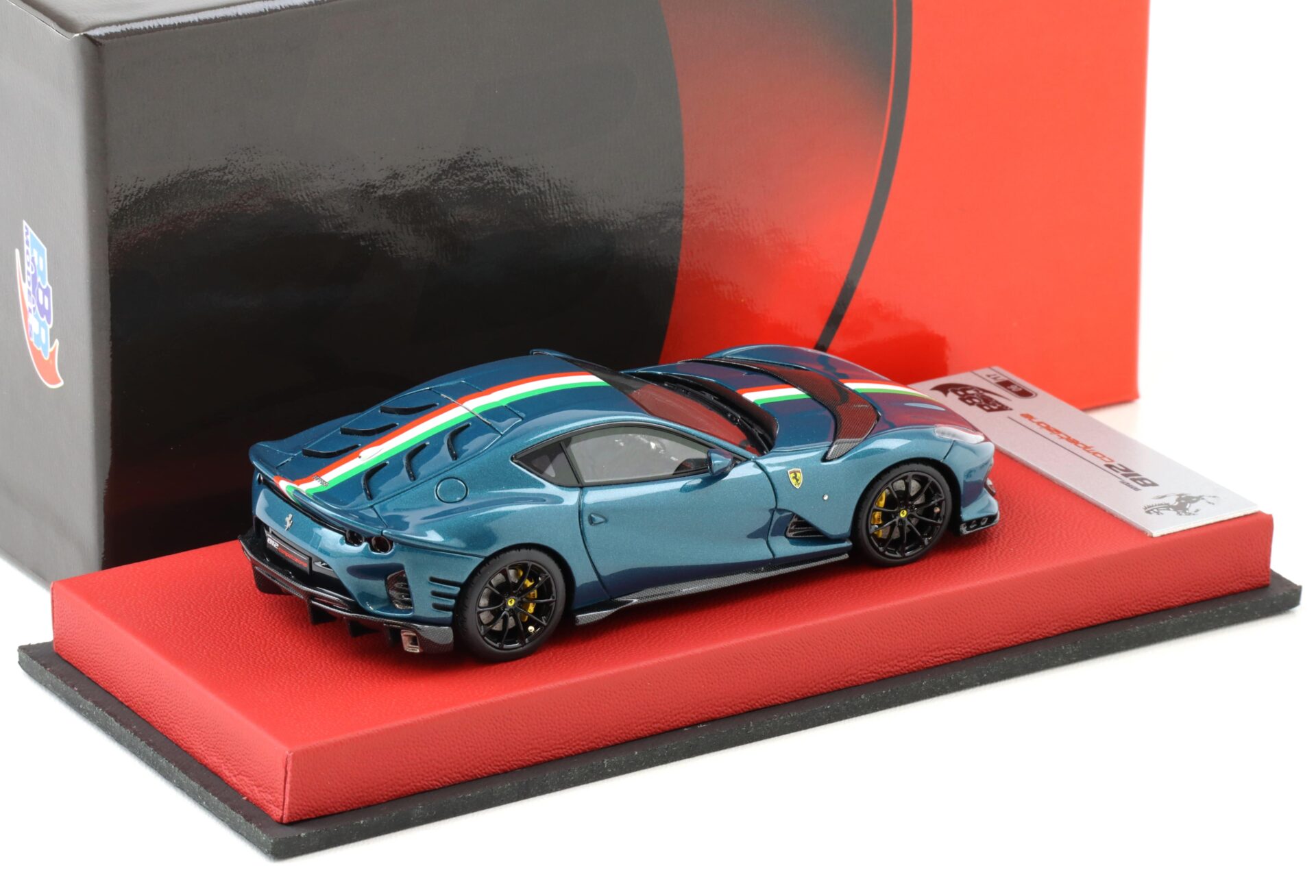 1:43 BBR Ferrari 812 Competizione Blu Capri/ Italy Flag with leather base - Limited 17 pcs.