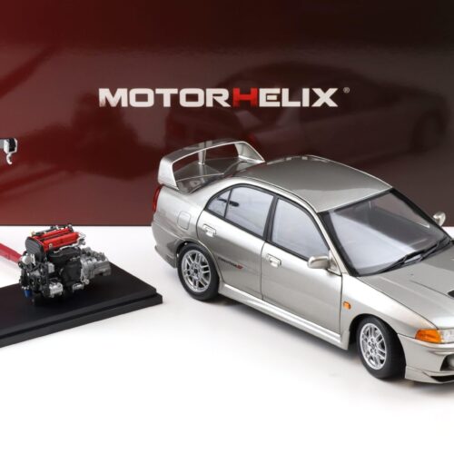 1:18 Motorhelix Mitsubishi Lancer EVO 4 IV Steel silver 1999 with engine M84001