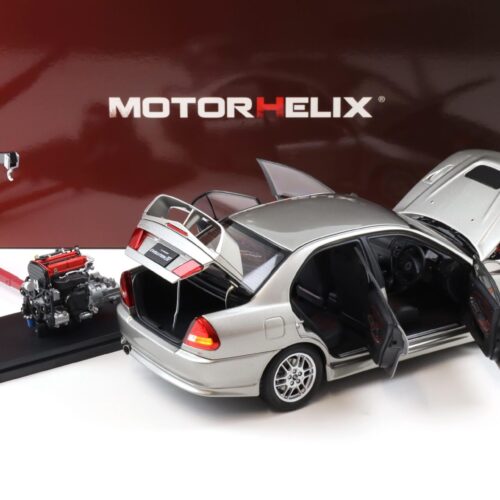 1:18 Motorhelix Mitsubishi Lancer EVO 4 IV Steel silver 1999 with engine M84001
