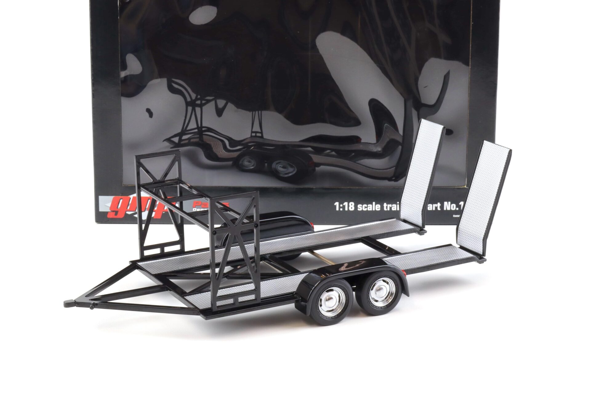 1:18 GMP Tandem Car Trailer Anhänger black/ silver Diorama Zubehör