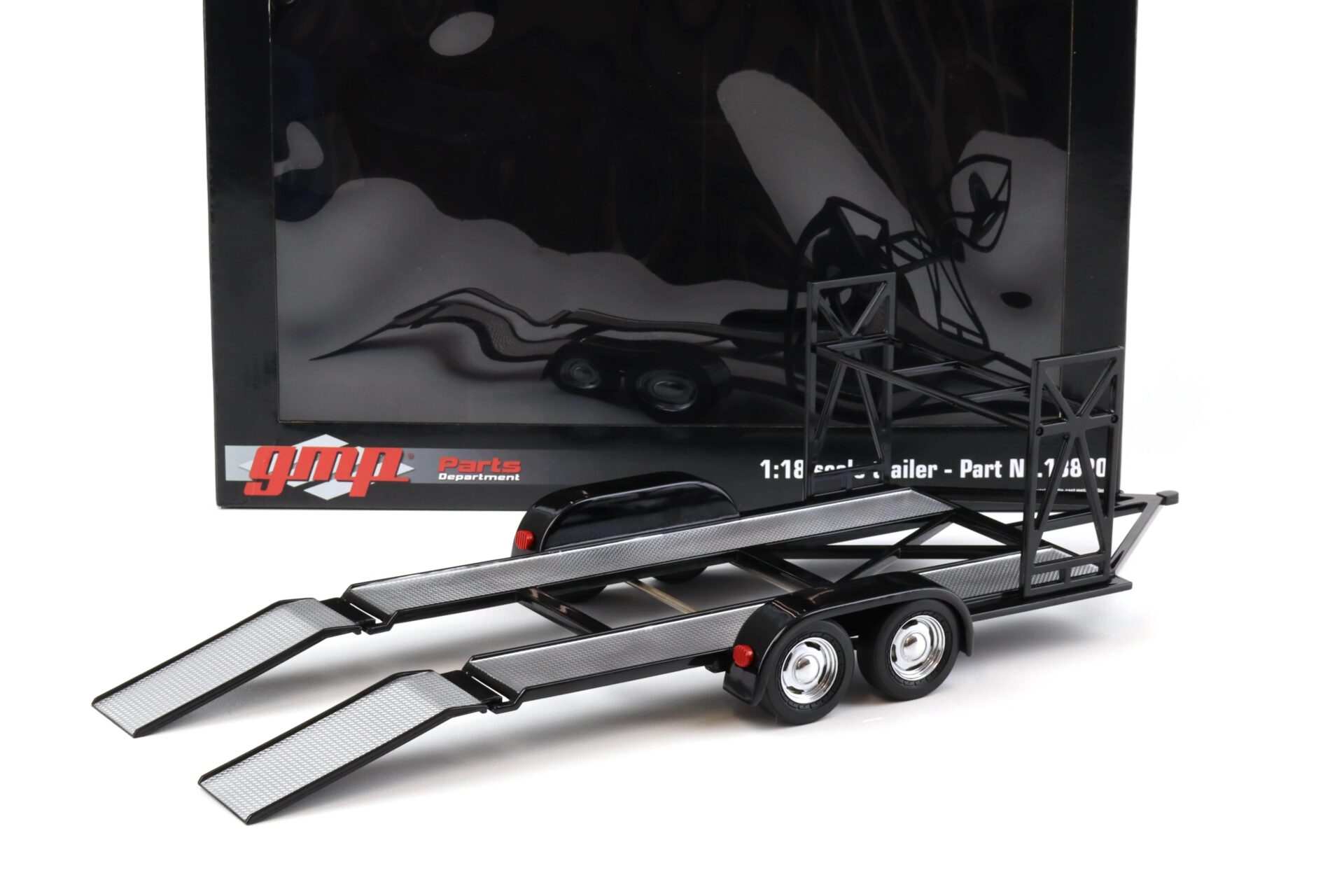 1:18 GMP Tandem Car Trailer Anhänger black/ silver Diorama Zubehör