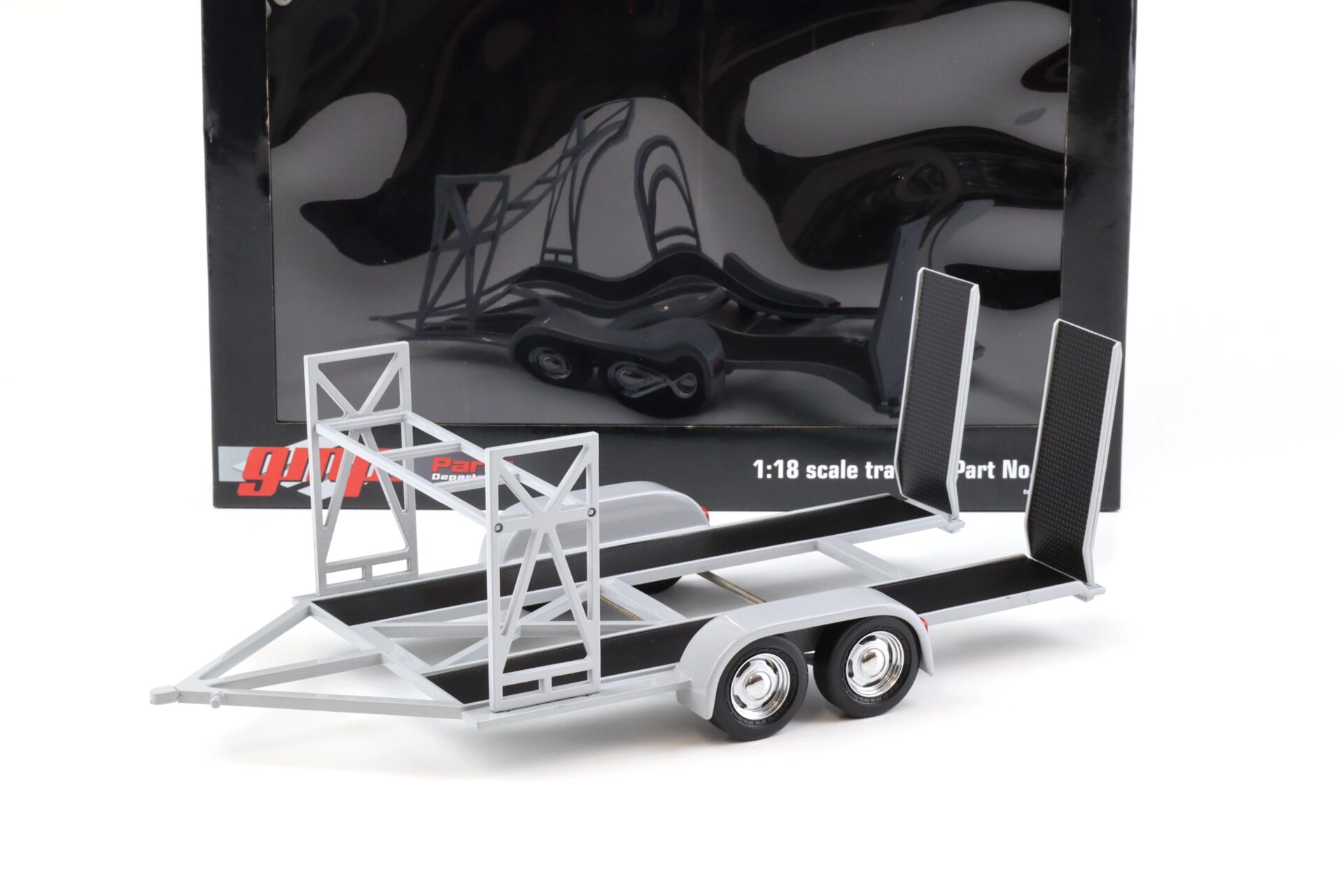 1:18 GMP Tandem Car Trailer Anhänger grey/ black Diorama Zubehör