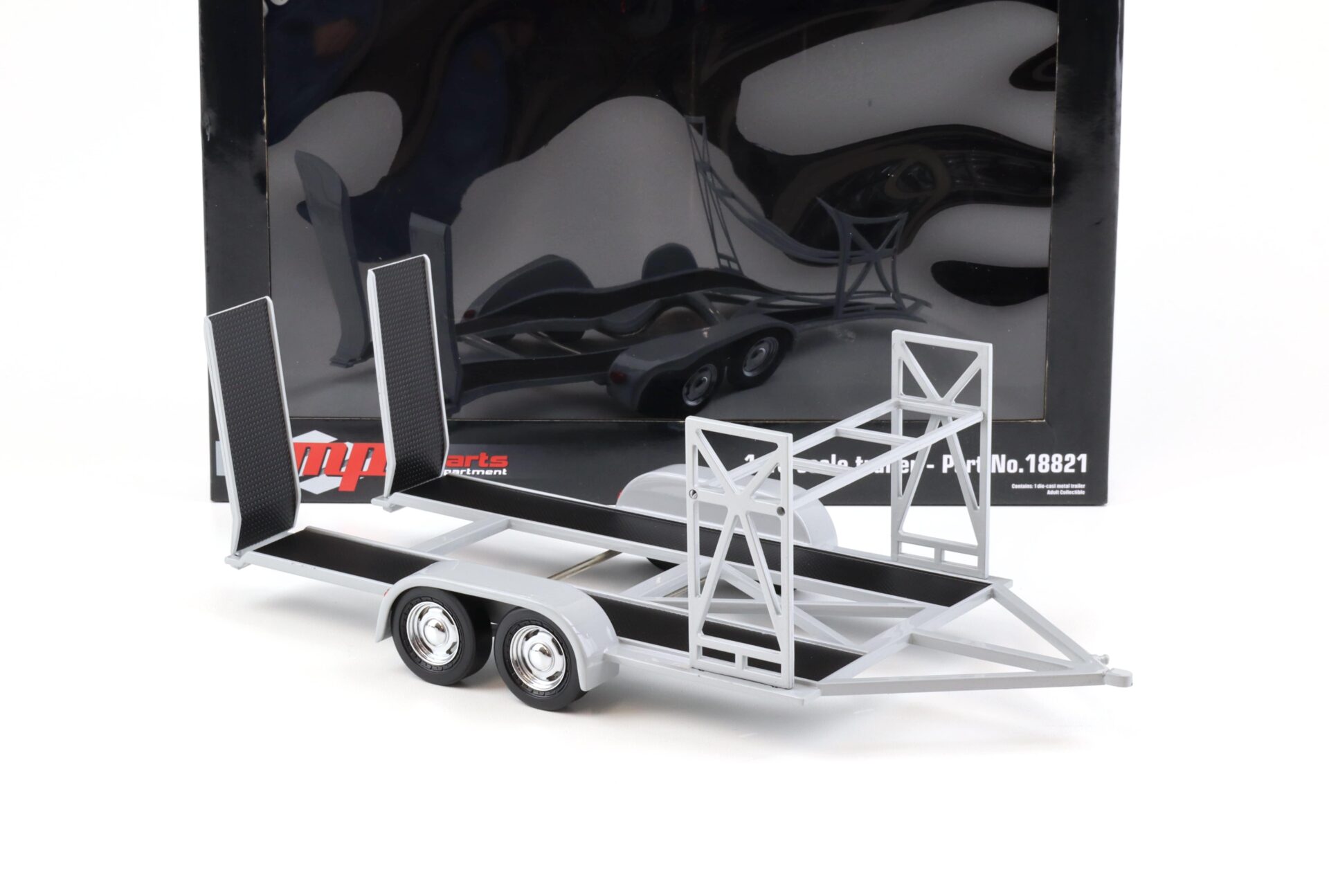 1:18 GMP Tandem Car Trailer Anhänger grey/ black Diorama Zubehör