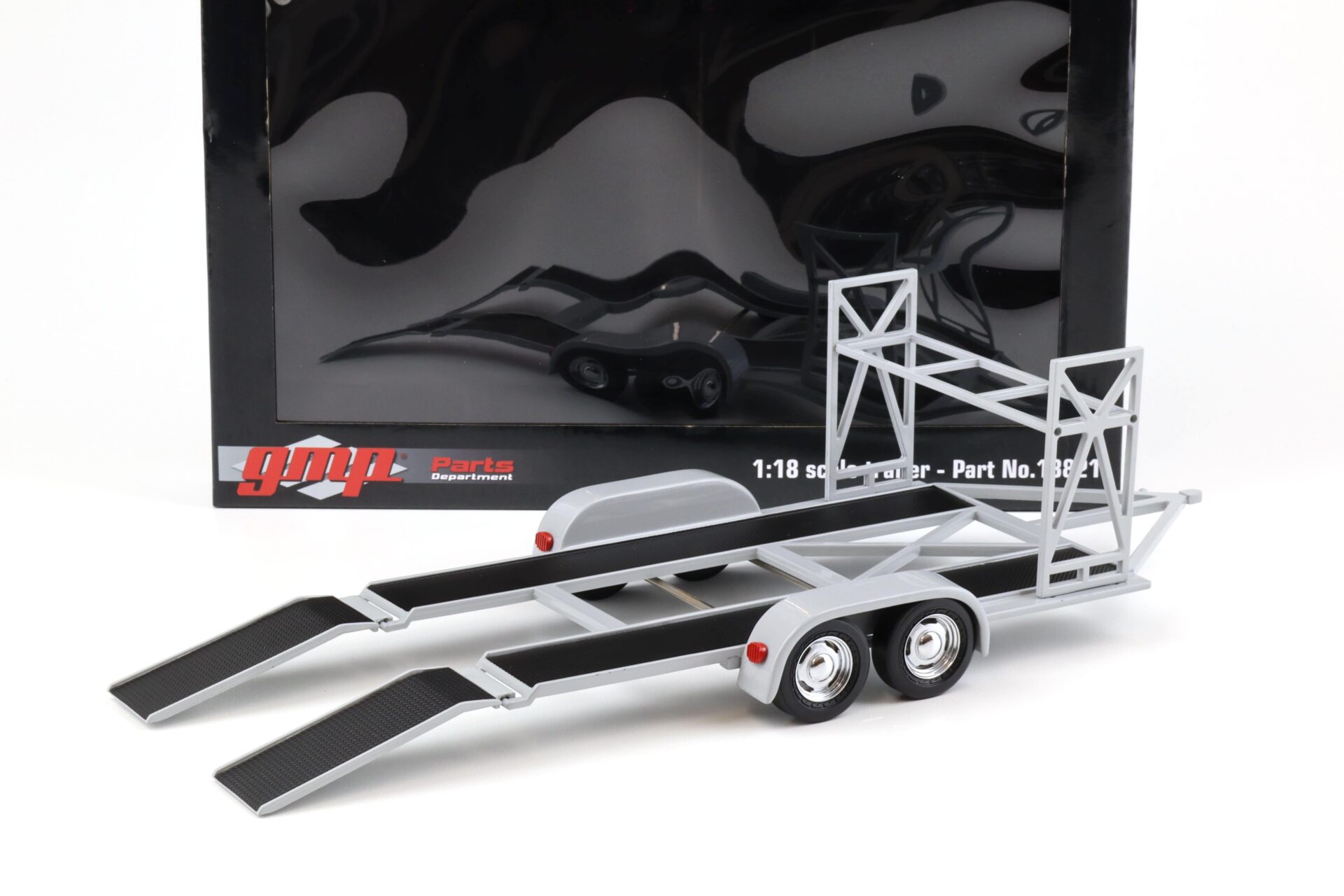 1:18 GMP Tandem Car Trailer Anhänger grey/ black Diorama Zubehör