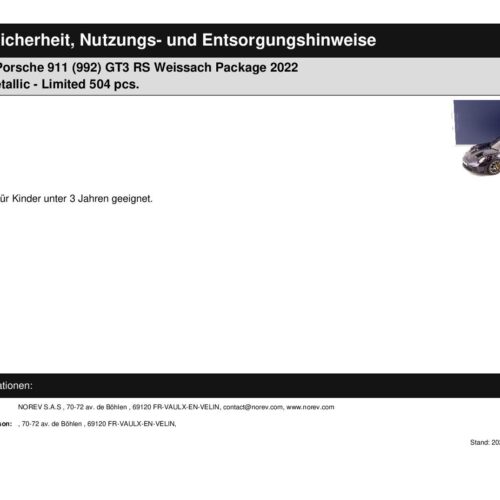1:18 Norev Porsche 911 (992) GT3 RS Weissach Package 2022 PTS viola metallic - Limited 504 pcs.