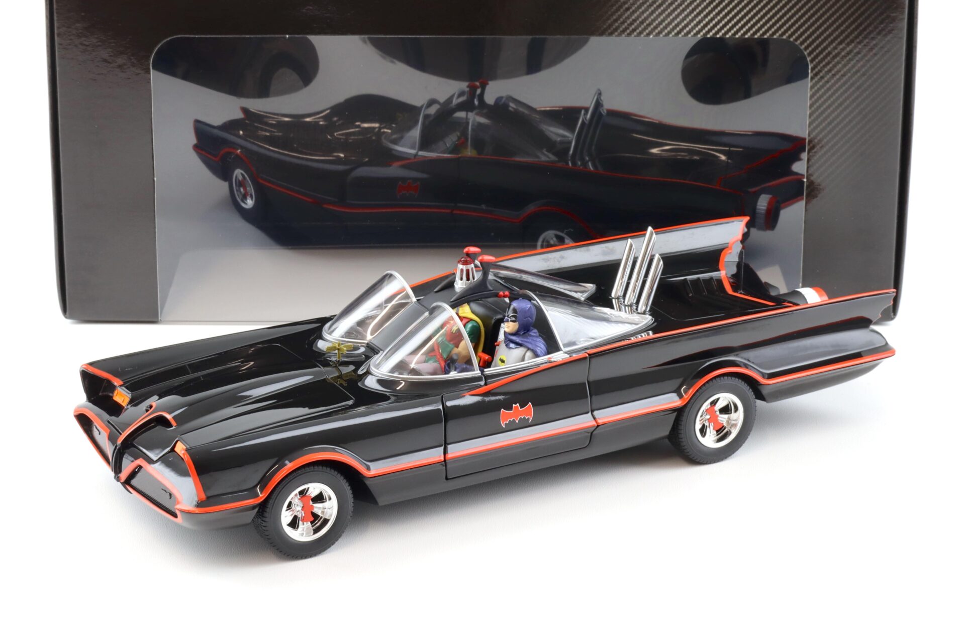 1:18 Hot Wheels BATMAN Classic TV Series Batmobile with Batman + Robin black