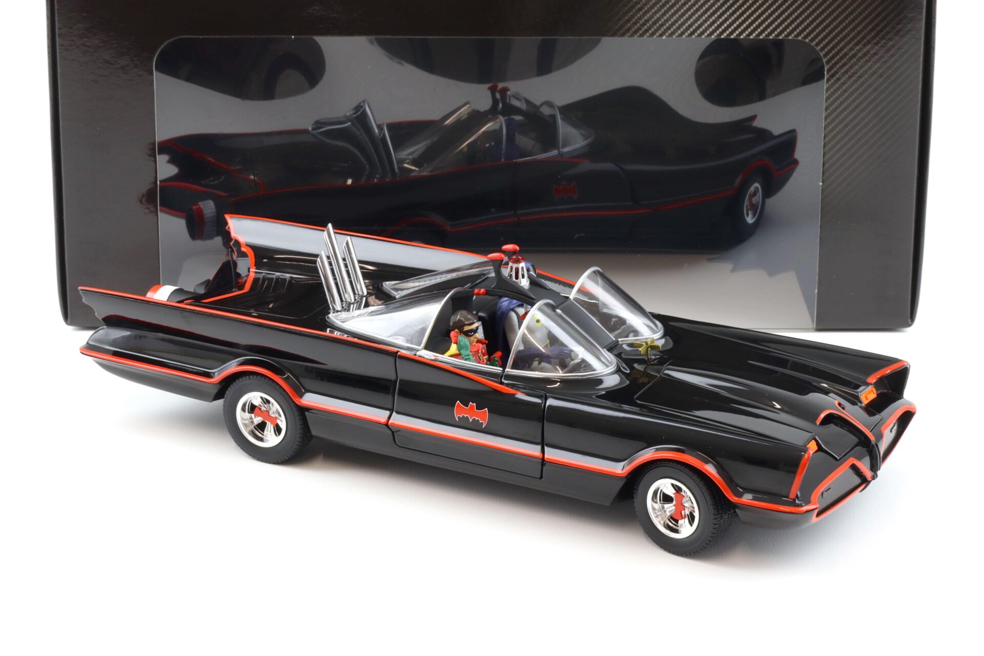 1:18 Hot Wheels BATMAN Classic TV Series Batmobile with Batman + Robin black