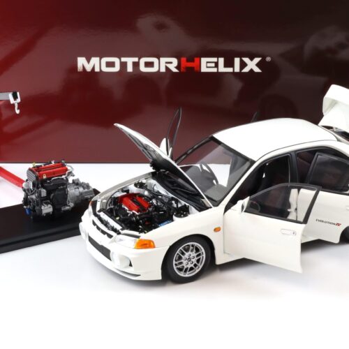 1:18 Motorhelix Mitsubishi Lancer EVO 4 IV Scotia white 1999 with engine M84003
