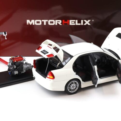 1:18 Motorhelix Mitsubishi Lancer EVO 4 IV Scotia white 1999 with engine M84003