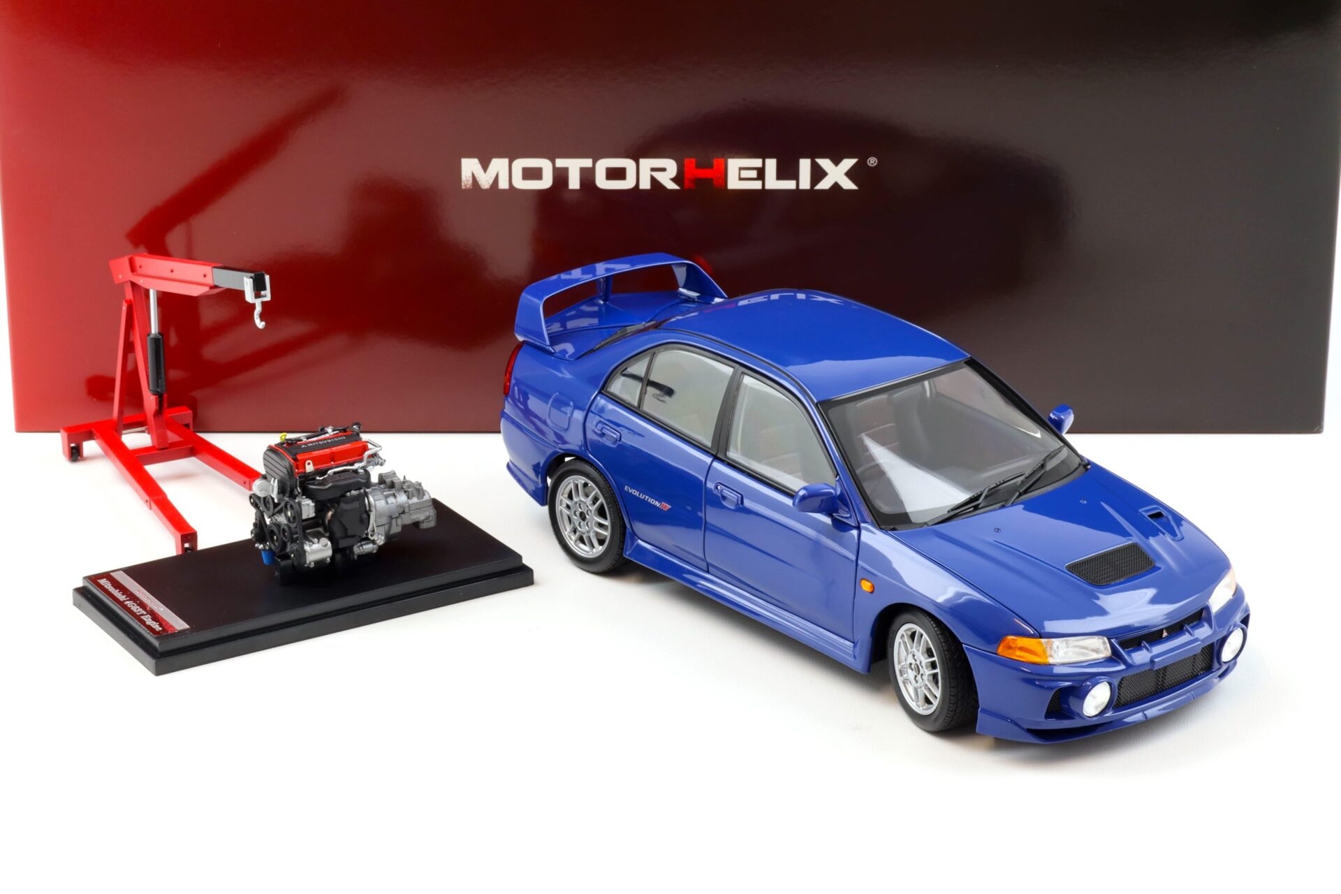 1:18 Motorhelix Mitsubishi Lancer EVO 4 IV Icelle blue 1999 with engine M84005