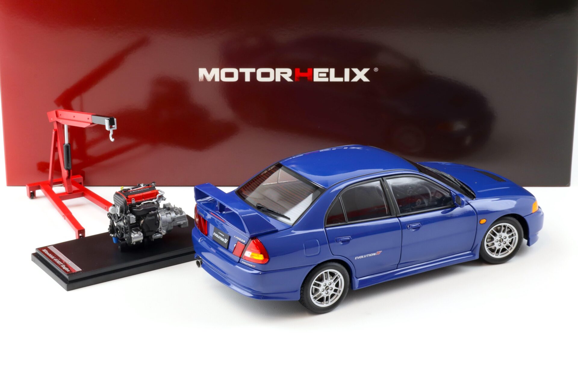 1:18 Motorhelix Mitsubishi Lancer EVO 4 IV Icelle blue 1999 with engine M84005